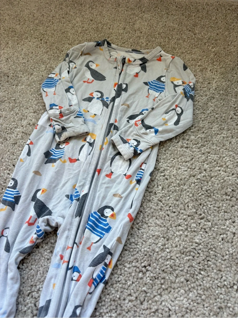 Angel Dear Grey Puffin Print One-Piece Sleeper